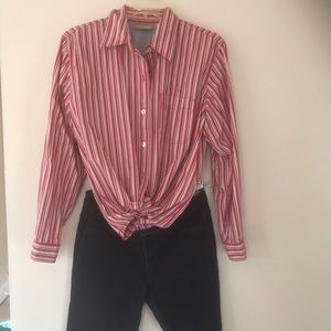Liz Claiborne red and white stripped shirt Sz Med
